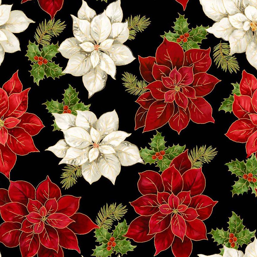 Merry Christmas - Poinsettia Floral Metallic - HOLIDAY-CM4143