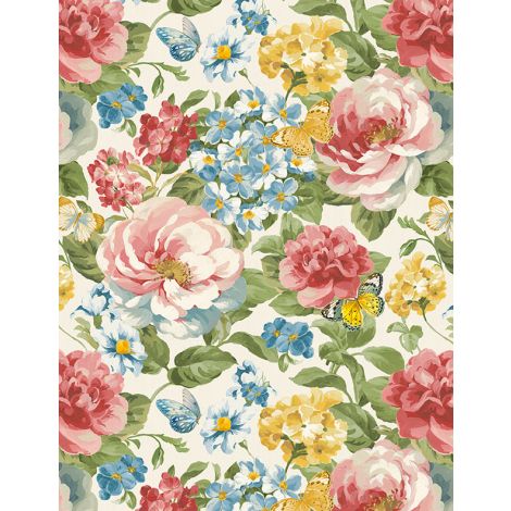 Blushing Meadow - Packed Floral Cream Wide Back 107"/108" - 1055 7217 237