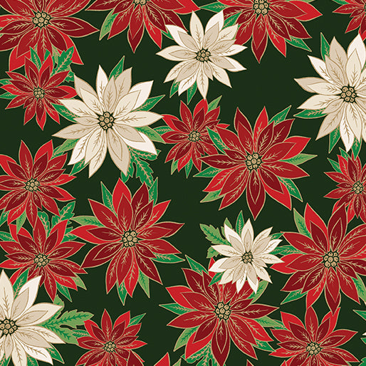 Holiday Nouveau - Poinsettias In Bloom Forest Green - 15149M-45