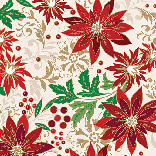 Holiday Nouveau - Poinsettia Jacobean Cream - 15150M-07