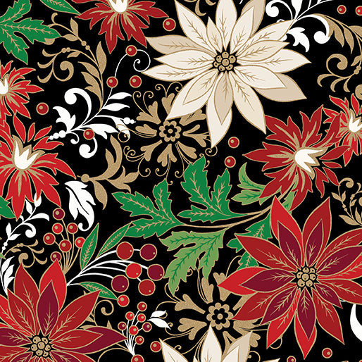 Holiday Nouveau - Poinsettia Jacobean Black - 15150M-12