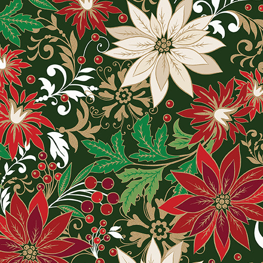 Holiday Nouveau - Poinsettia Jacobean Forest Green - 15150M-45