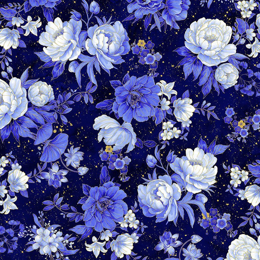 Moonlight - Metallic Asian Floral - LOTUS-CM3981 NAVY