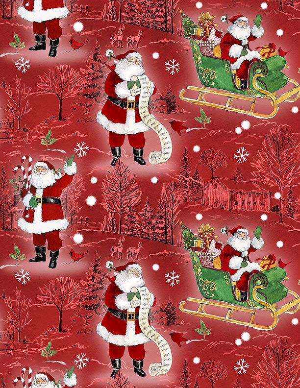 The Jolly North - Scenic Toile and Santas Red - 3036 18061 313