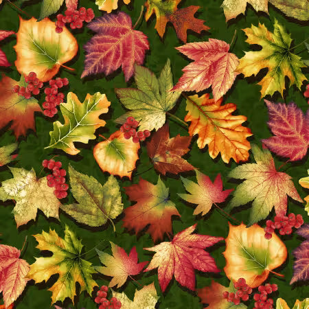 Oak & Berries - Leaf Toss Green - 3652-66