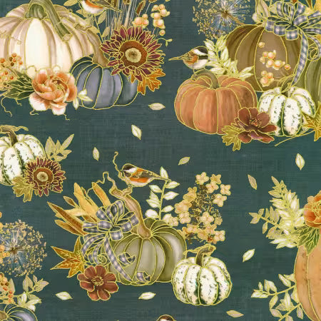 Hello Fall - Pumpkins, Birds, Florals Denim - AWHDM2391567