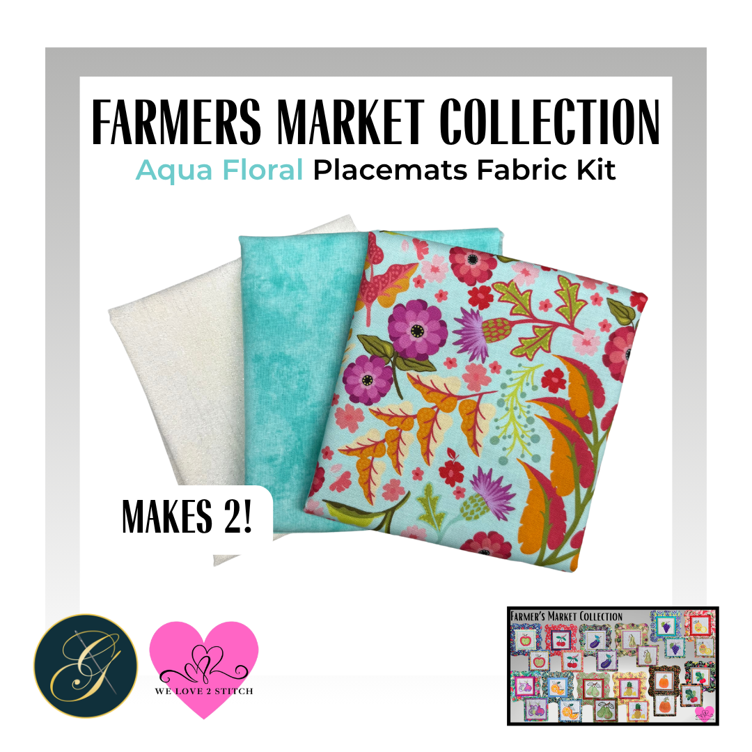 Aqua Floral Farmers Market Placemats Fabric Kit