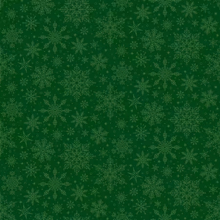 Poinsettias at Christmas - Snowflakes Green - 17635R-GREEN