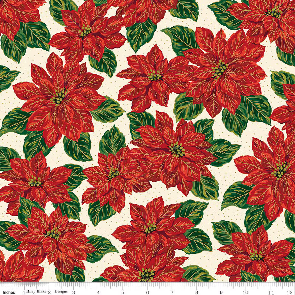 Poinsettias at Christmas - Main Cream Foil - CF17630-CREAM