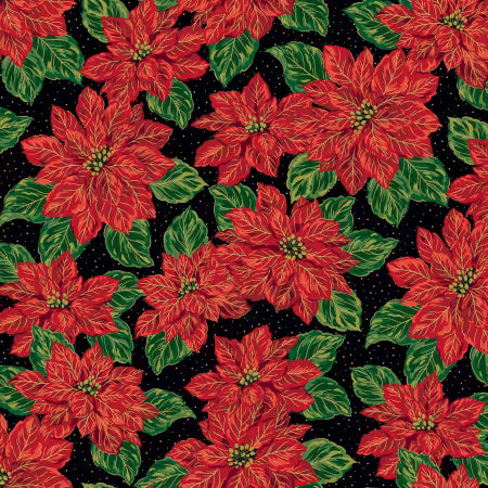Poinsettias at Christmas - Main Black Foil - CF17630R-BLACK