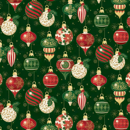 Poinsettias at Christmas - Ornaments Green Foil - CF17631R-GREEN