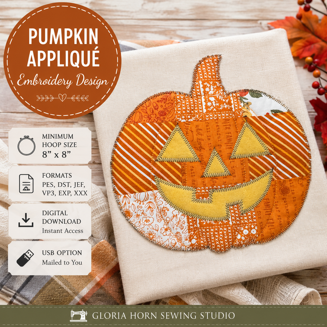 Pumpkin Appliqué Embroidery Design