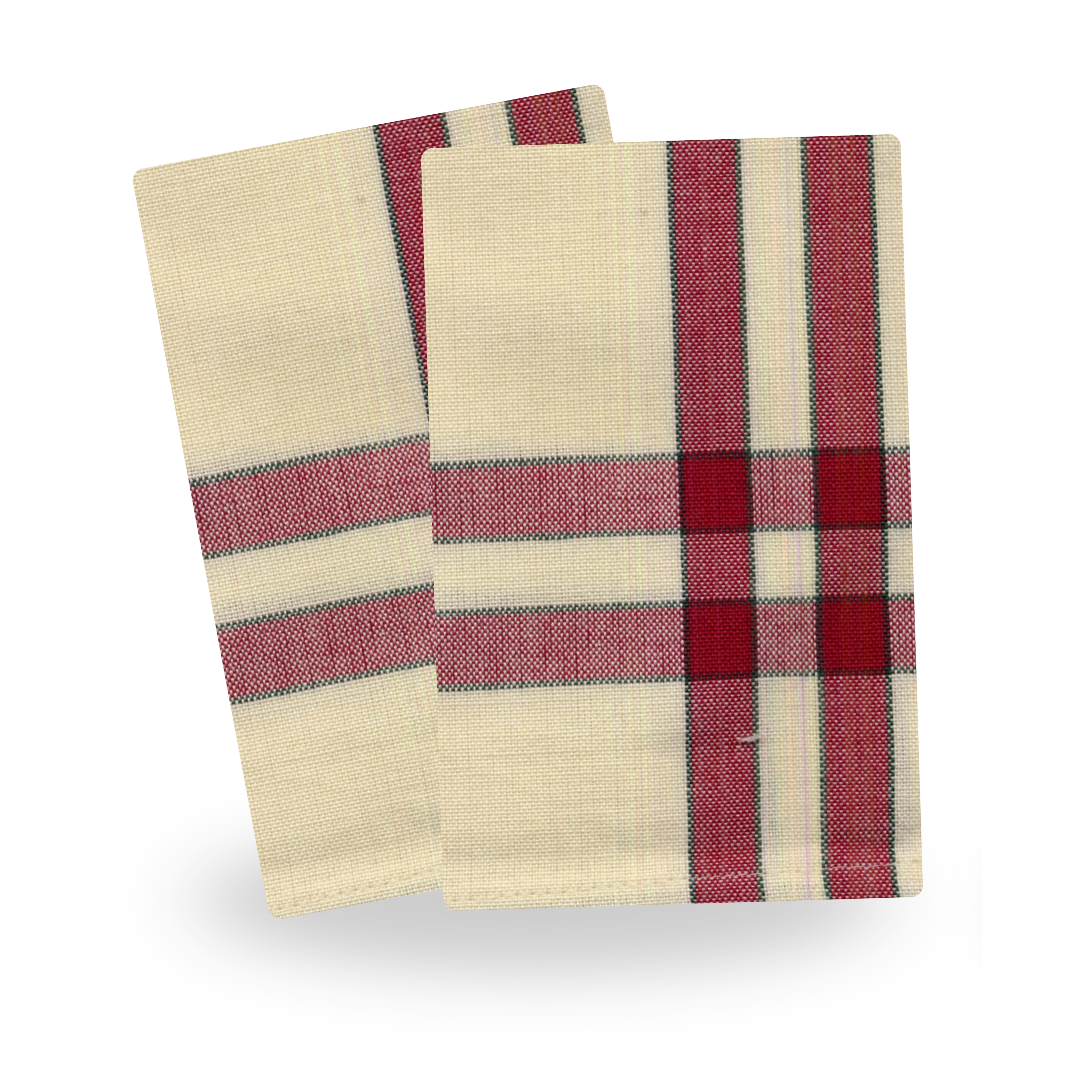 Cranberry/Cream with Green Stripe Tea Towels, Set of 2