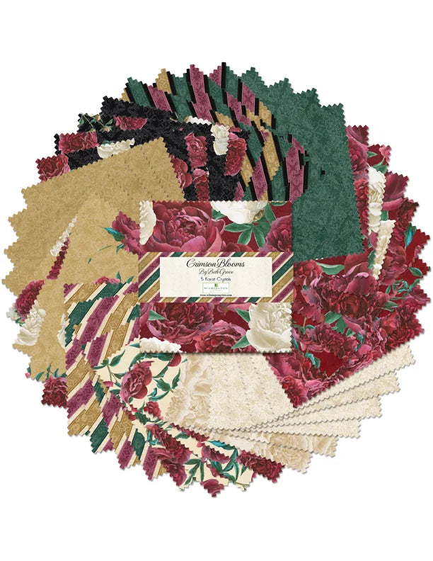 Crimson Blooms - 5" Charm Pack
