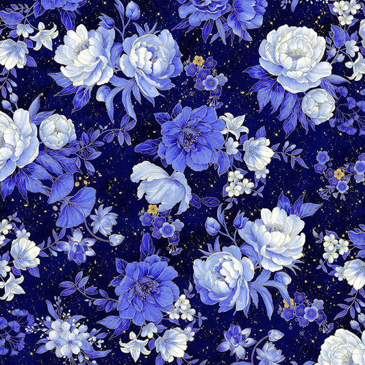 Moonlight - Metallic Asian Floral - LOTUS-CM3981 NAVY