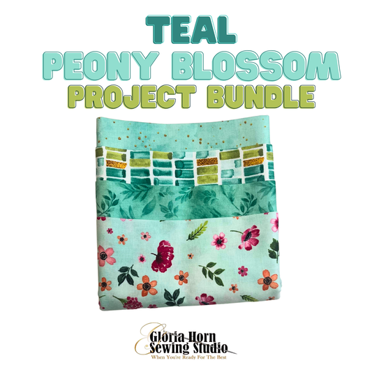 Teal Peony Blossom  Project Bundle - Fabric Kit | 12" x WOF