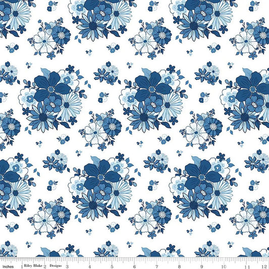 Blue Blooms and Thread - Main White - C17120-WHITE