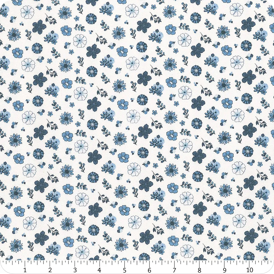 Blue Blooms and Threads - White Floral - C17122-WHITE