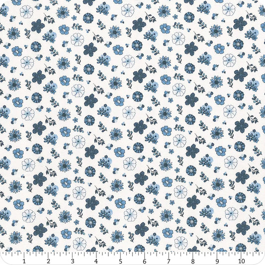 Blue Blooms and Threads - White Floral - C17122-WHITE