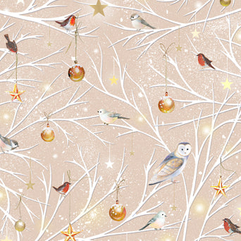 Woodland Wonder Flannel - Birds/Ornaments on a Branch Taupe - 24524-AFLAN