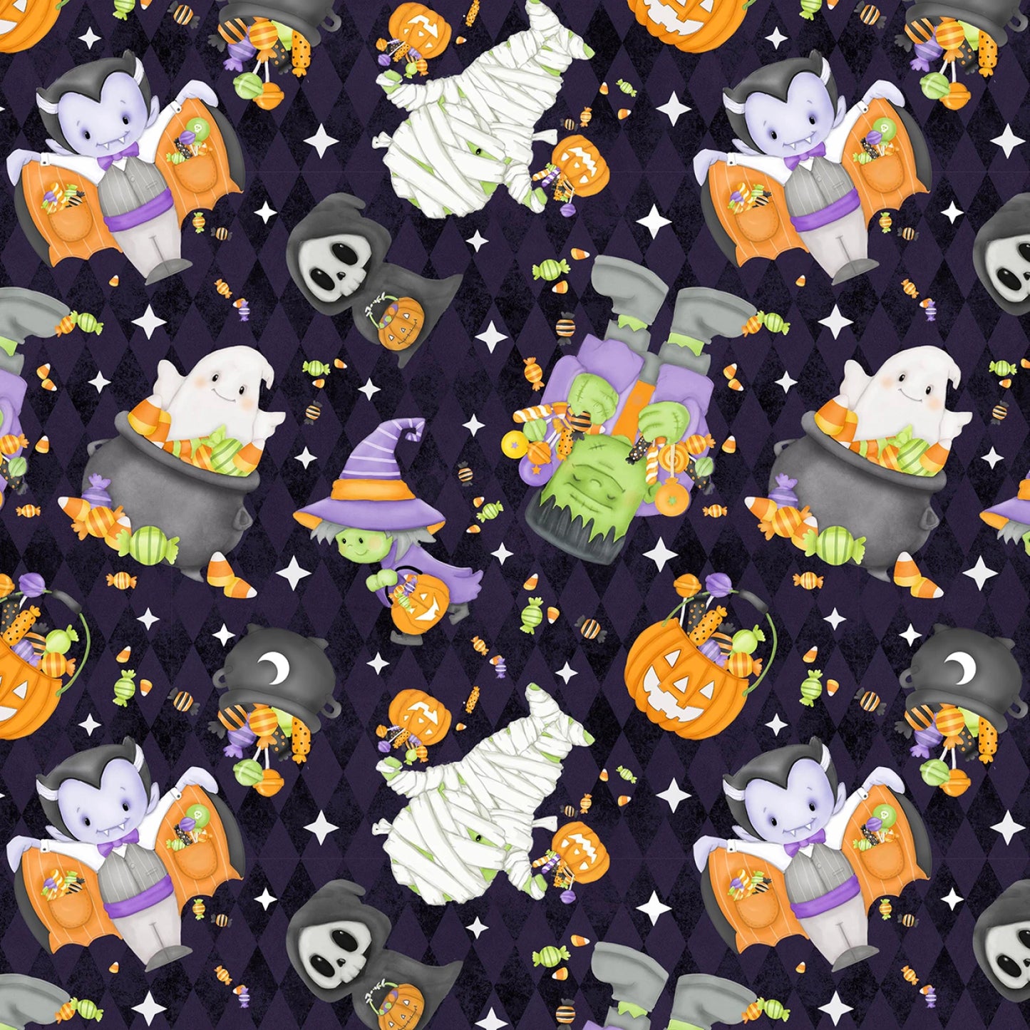 Moonlight Mischief Glow - Dark Purple Tossed Motifs - 2552G-55