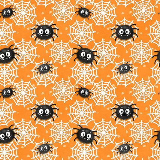 Moonlight Mischief Glow - Orange Spider and Web - 2557G-33