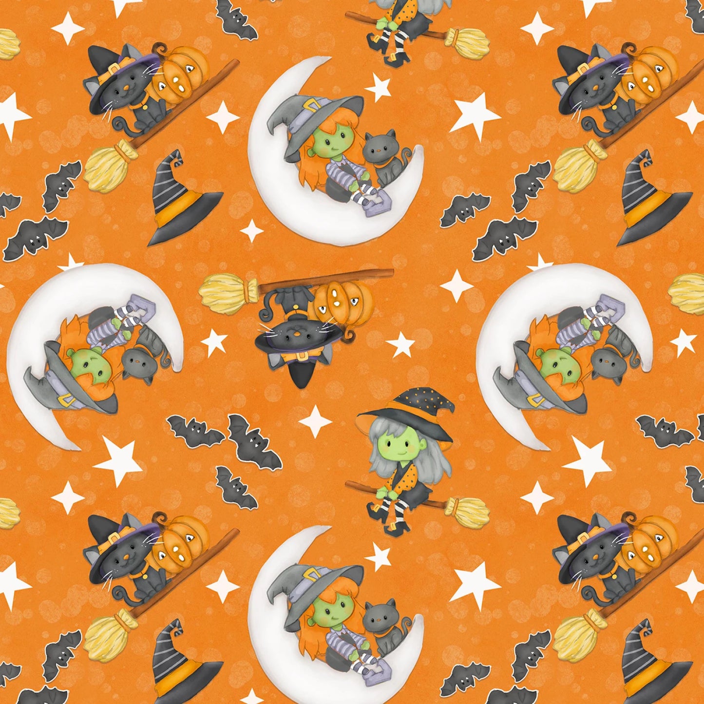 Moonlight Mischief Glow - Orange Witch & Cat on Moon - 2560G-33