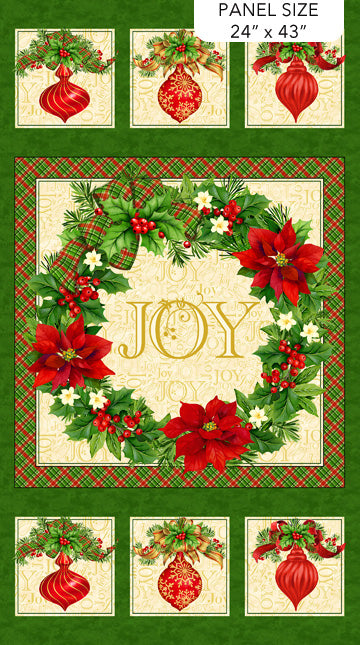 Deck the Halls - Poinsettia Panel Beige Multi - 28995-12