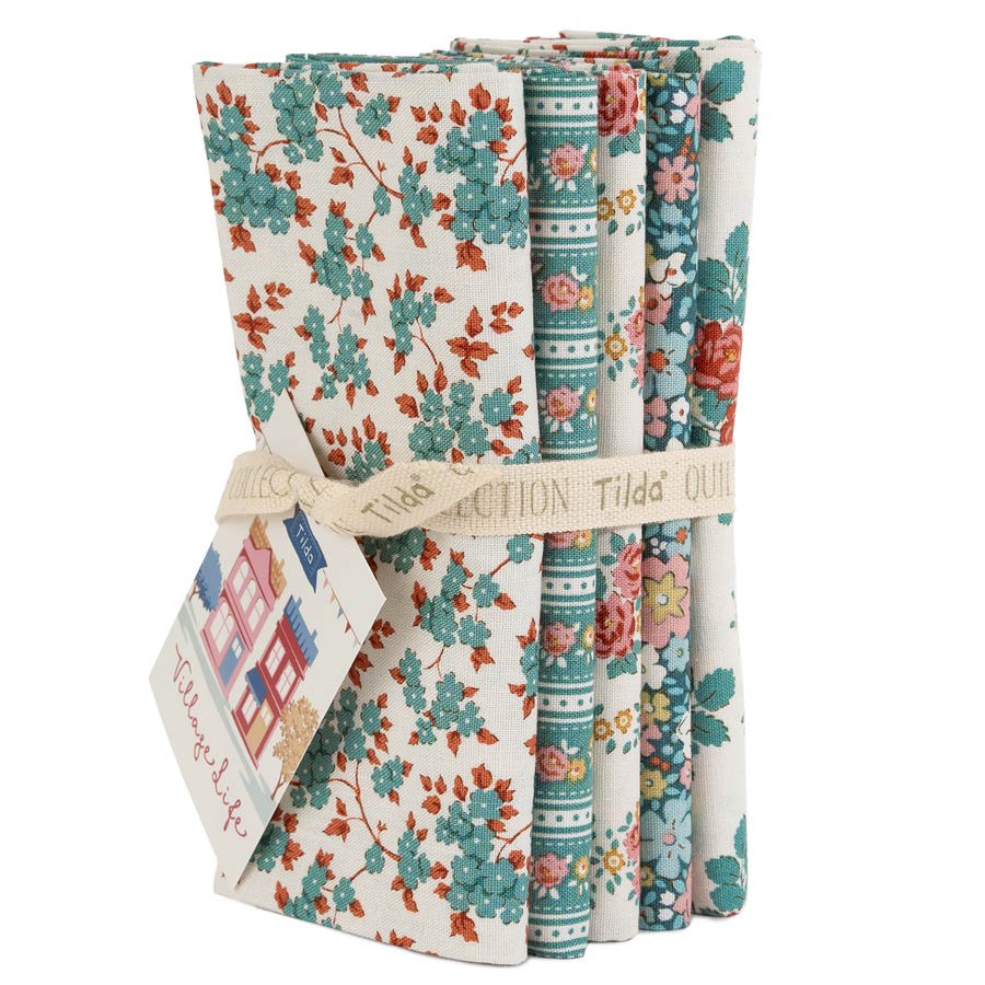 Village Life - Fat Quarter Bundle 5 pcs - Petrol/Teal