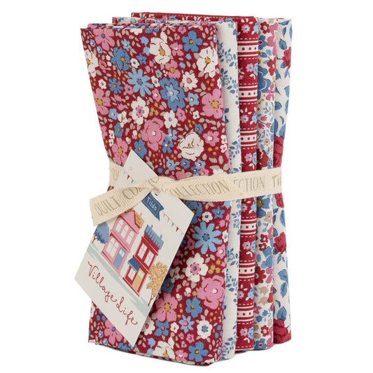 Village Life - Fat Quarter Bundle 5 pcs - Burgundy