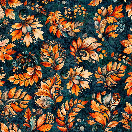 Fall Leaves - Dark Teal - Harvest Hollow - 2600 31990 Q