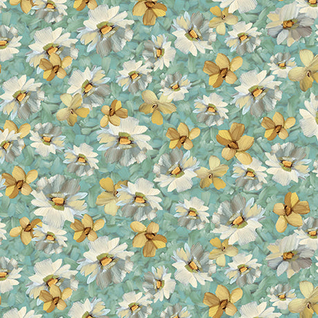 Daisies and the Chickadees - Aqua Daisies - 2600 32341 Q
