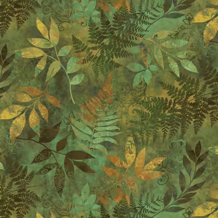 Oak & Berries - Mixed Media Leaves Green - 3648-66