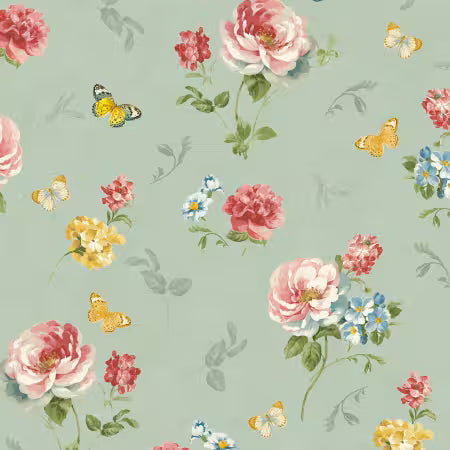 Blushing Meadow - Green Large Floral All Over - 89304-735
