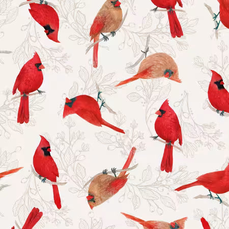 Unexpected Red - Cream Cardinals 12in repeat - 9276S-38