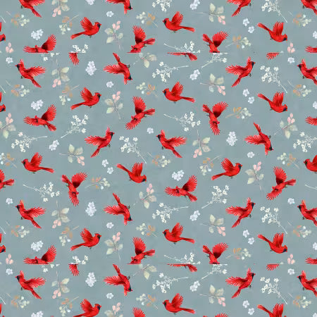 Unexpected Red - Slate/Red Flutters and Florals 4in repeat - 9280S-78