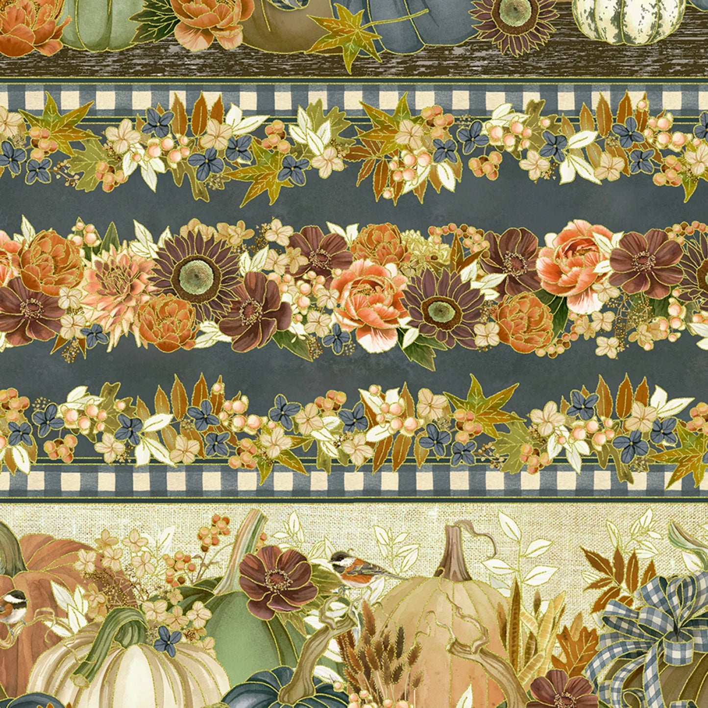 Hello Fall - Border Stripe, Florals, Pumpkins Denim - AWHDM2391467
