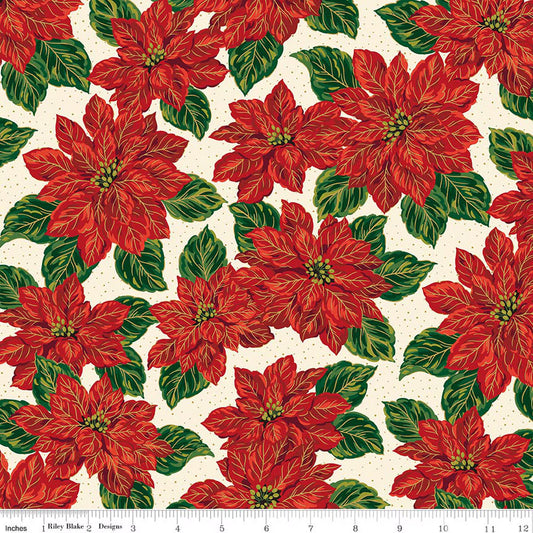Poinsettias at Christmas - Main Cream Foil - CF17630-CREAM