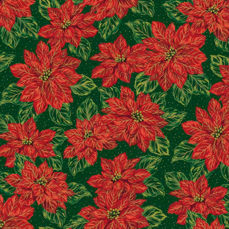 Poinsettias at Christmas - Main Green Foil - CF17630R-GREEN