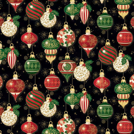 Poinsettias at Christmas - Ornaments Black Foil - CF17631R-BLACK