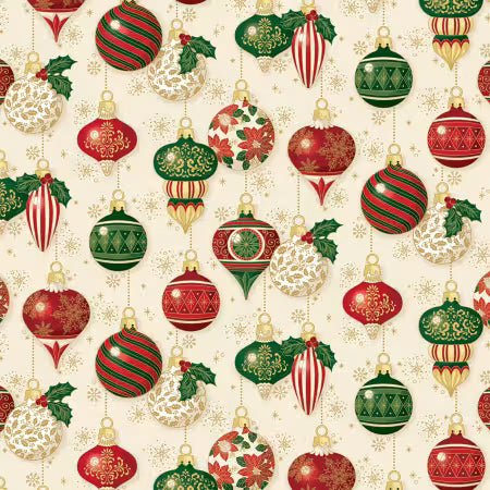 Poinsettias at Christmas - Ornaments Cream Foil - CF17631R-CREAM