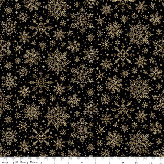 Poinsettias at Christmas - Snowflakes Black Foil - CF17635-BLACK