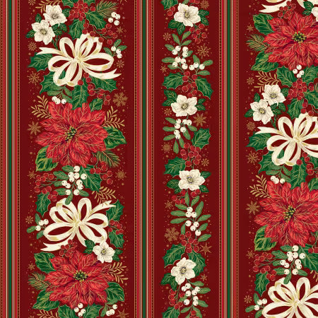 Poinsettias at Christmas - Border Stripe Red Foil - CF17637R-RED