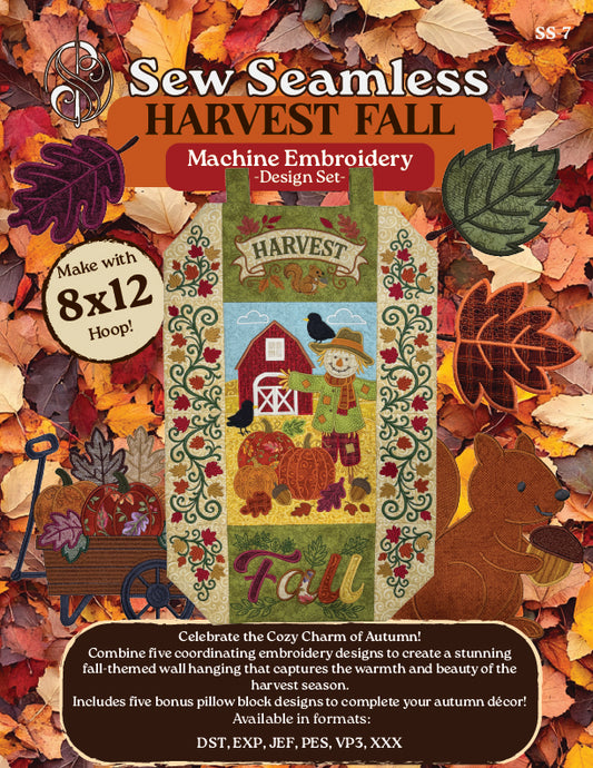 Harvest Fall Wall Hanging - Embroidery Design Collection (Printed Booklet + USB Flash Drive + Digital Downlaod Code))
