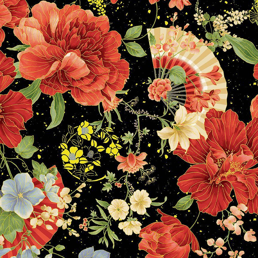 Imperial Bloom - Focal Floral Metallic - IMPERIAL-CM4371  JET