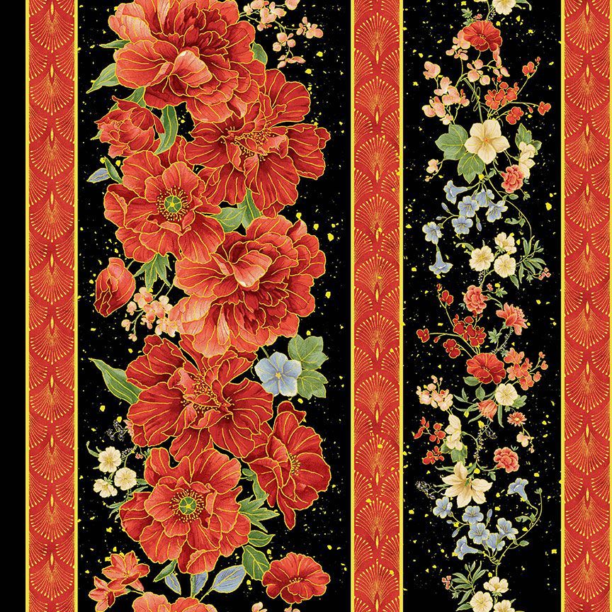 Imperial Bloom - Asian Floral 11" Stripe Met - IMPERIAL-CM4372 BLACK