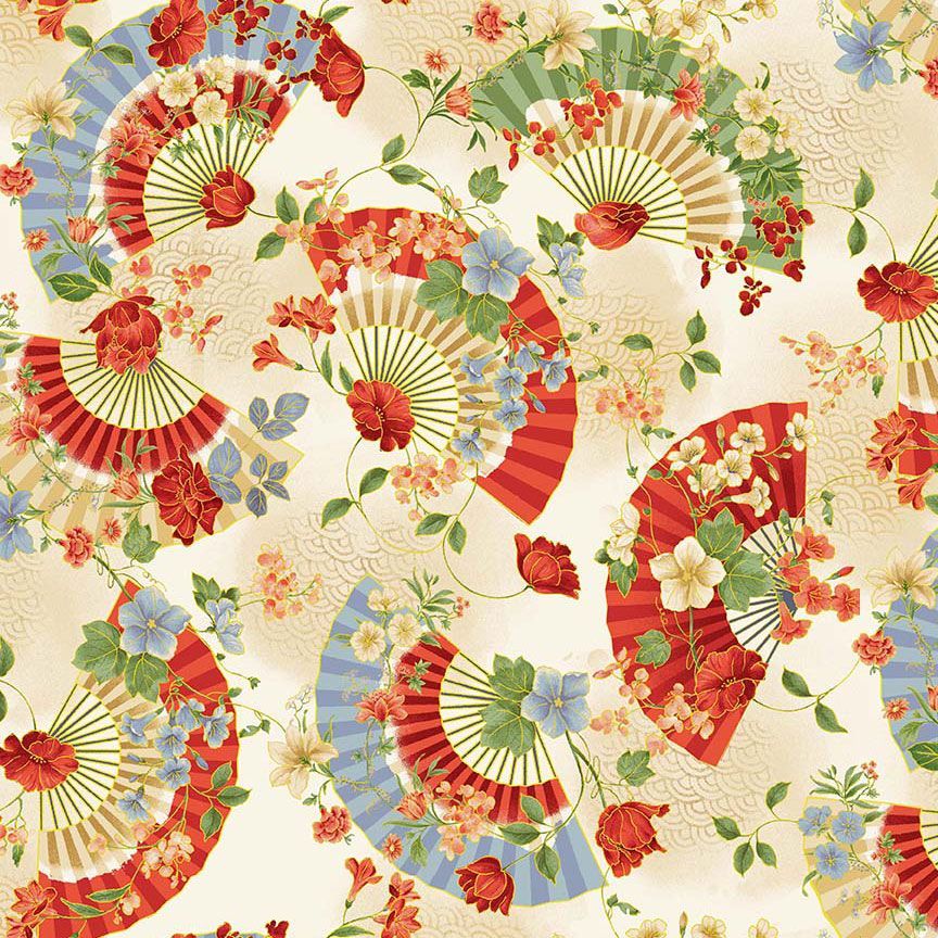 Imperial Bloom - Asian Floral Fans Metallic - IMPERIAL-CM4376  BEIGE