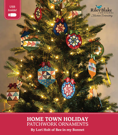 [Pre-Order] Home Town Holiday Patchwork Ornaments - Machine Embroidery - USB
