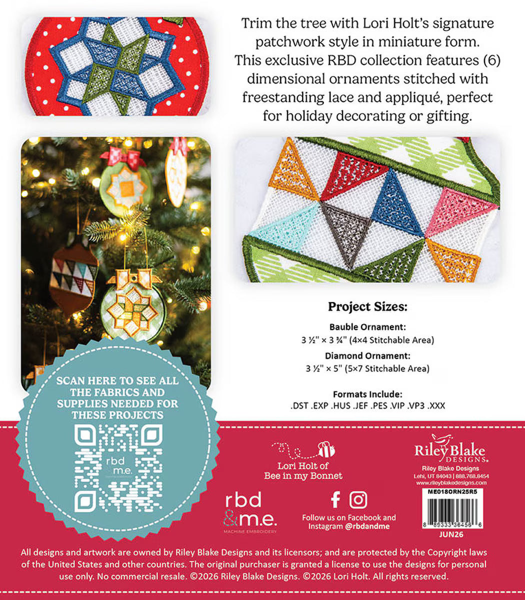 [Pre-Order] Home Town Holiday Patchwork Ornaments - Machine Embroidery - USB
