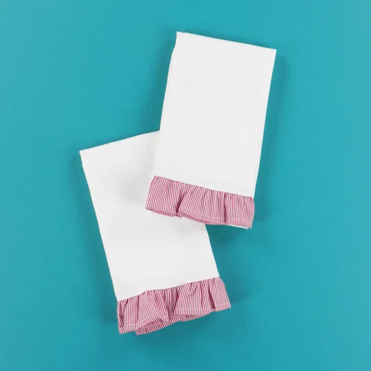 Red & White Striped Ruffled Tea Towel (2 pack)